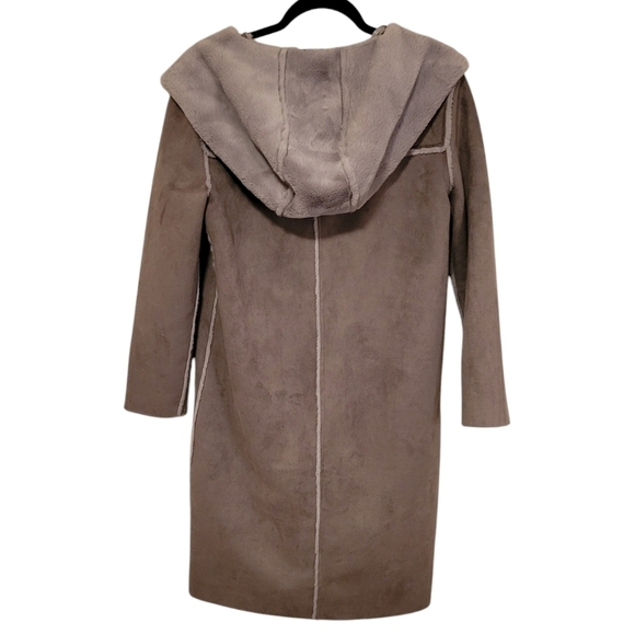 For the Republic Long Length Faux Suede Fur Lined Coat with Hood Gray Size Small - Picture 3 of 11